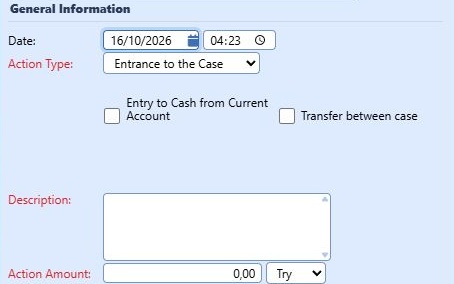 Cash register transaction: date, in/out, description, and amount fields